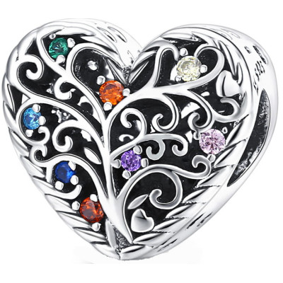 Charms Serce Drzewo Życia – Srebro 925 Kolorowe Cyrkonie