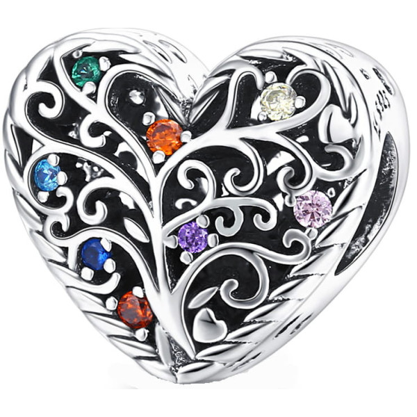 Charms Serce Drzewo Życia z Kolorowymi Cyrkoniam