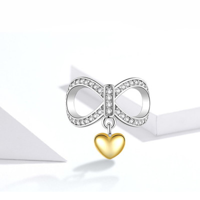 Charms Kokarda z Złotym Sercem – Srebro 925 Elegancja