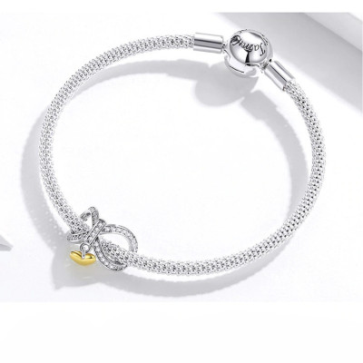 Charms Kokarda z Złotym Sercem – Srebro 925 Elegancja