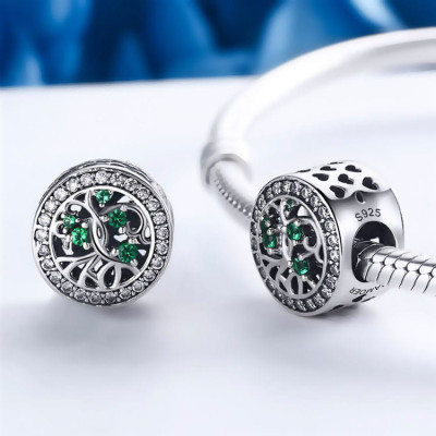 Charms Drzewo Życia – Srebro 925, Zielone Cyrkonie