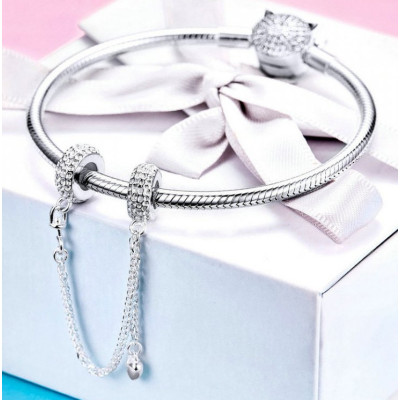 Charms Łańcuszek Zabezpieczający Serce – Srebro 925, Styl Premium