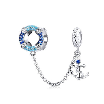 Charms Kotwica Oceanu – Srebro 925, Cyrkonie, Łańcuszek