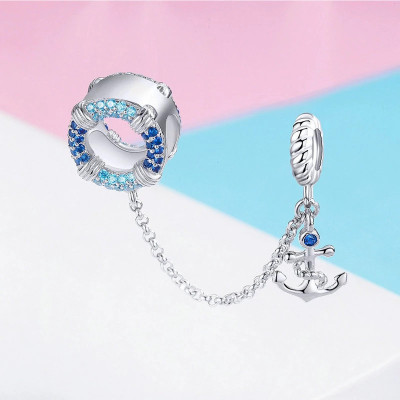 Charms Kotwica Oceanu – Srebro 925, Cyrkonie, Łańcuszek