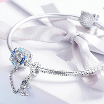 Charms Kotwica Oceanu – Srebro 925, Cyrkonie, Łańcuszek