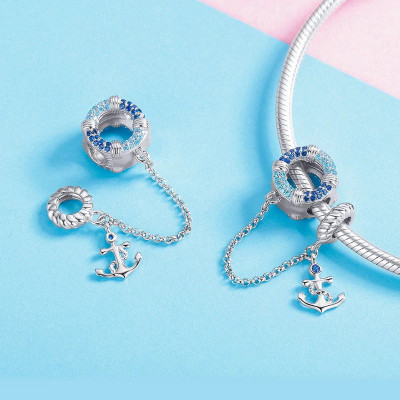 Charms Kotwica Oceanu – Srebro 925, Cyrkonie, Łańcuszek