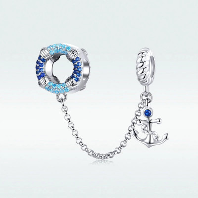 Charms Kotwica Oceanu – Srebro 925, Cyrkonie, Łańcuszek