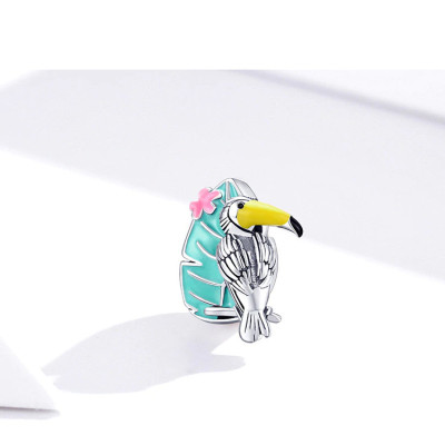 Charms Tukan Tropikalny – Srebro 925, Emalia, Lato