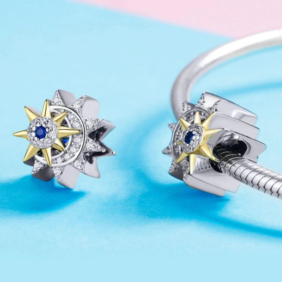 Charms Kompas Gwiazda Polarna – Srebro 925, Złocenie