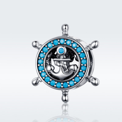 Charms Kotwica i Koło Sterowe – Srebro 925, Cyrkonie