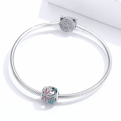 Charms Ważka Pastelowa – Srebro 925, Cyrkonie, Emalia