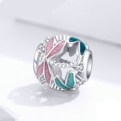 Charms Ważka Pastelowa – Srebro 925, Cyrkonie, Emalia