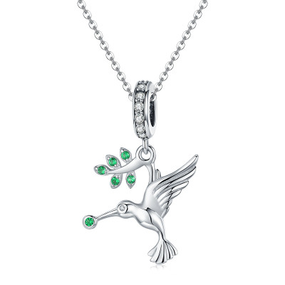 Zawieszka Charms Koliber z Cyrkoniami – Srebro 925, Zielone Akcenty