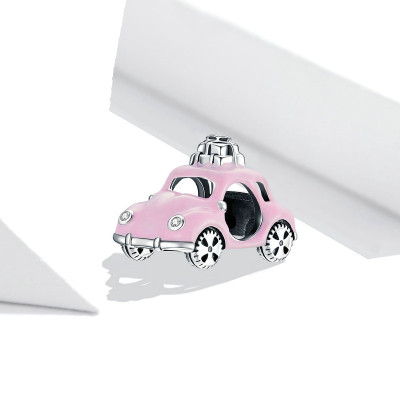 Charms Różowy Samochód Weselny – Srebro 925, Emalia