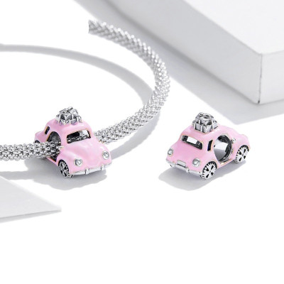 Charms Różowy Samochód Weselny – Srebro 925, Emalia