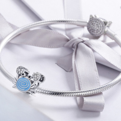 Charms Krab z Cyrkoniami – Srebro 925 z Niebieską Emalią