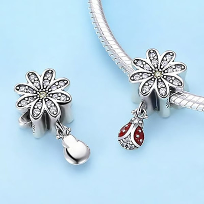 Charms Kwiat z Biedronką i Cyrkoniami – Srebro 925