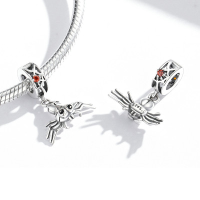 Charms Pająk z Pomarańczową Cyrkonią – Srebro 925