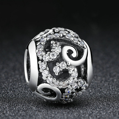 Charms Ażurowy Wzór z Cyrkoniami – Srebro 925 Blask