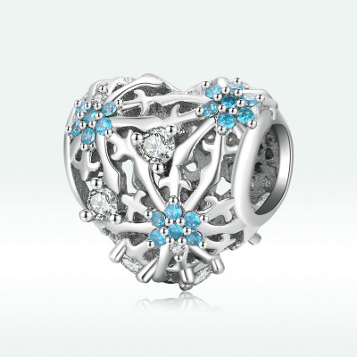 Charms Ażurowe Serce z Niebieskimi Cyrkoniami – Srebro 925