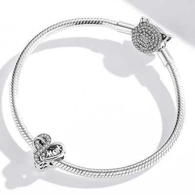 Charms Serce MOM z Cyrkoniami – Symbol Miłości Srebro 925