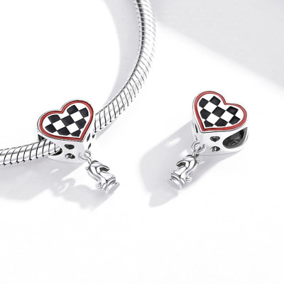Charms Serce Szachowe z Konikiem – Srebro 925