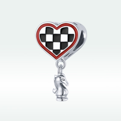 Charms Serce Szachowe z Konikiem – Srebro 925
