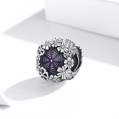 Charms Fioletowy Kwiat – Srebro 925 Emalia